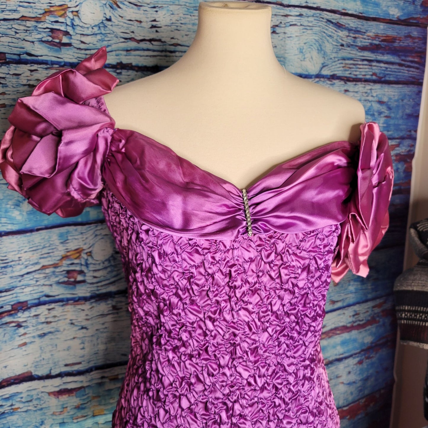 Vintage 1980's Crinkle Prom Dress, Puffy Sleeves, Mermaid ruffle