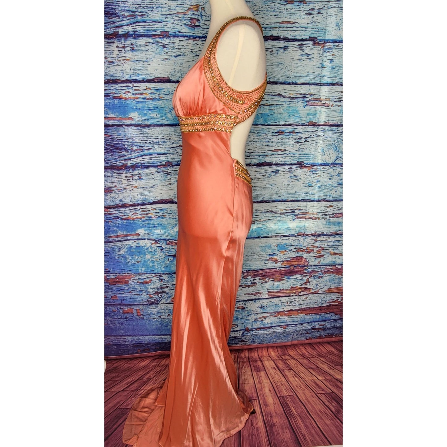 STUNNING!! 100% Silk Beaded Elegant Prom/Bridesmaid Dress