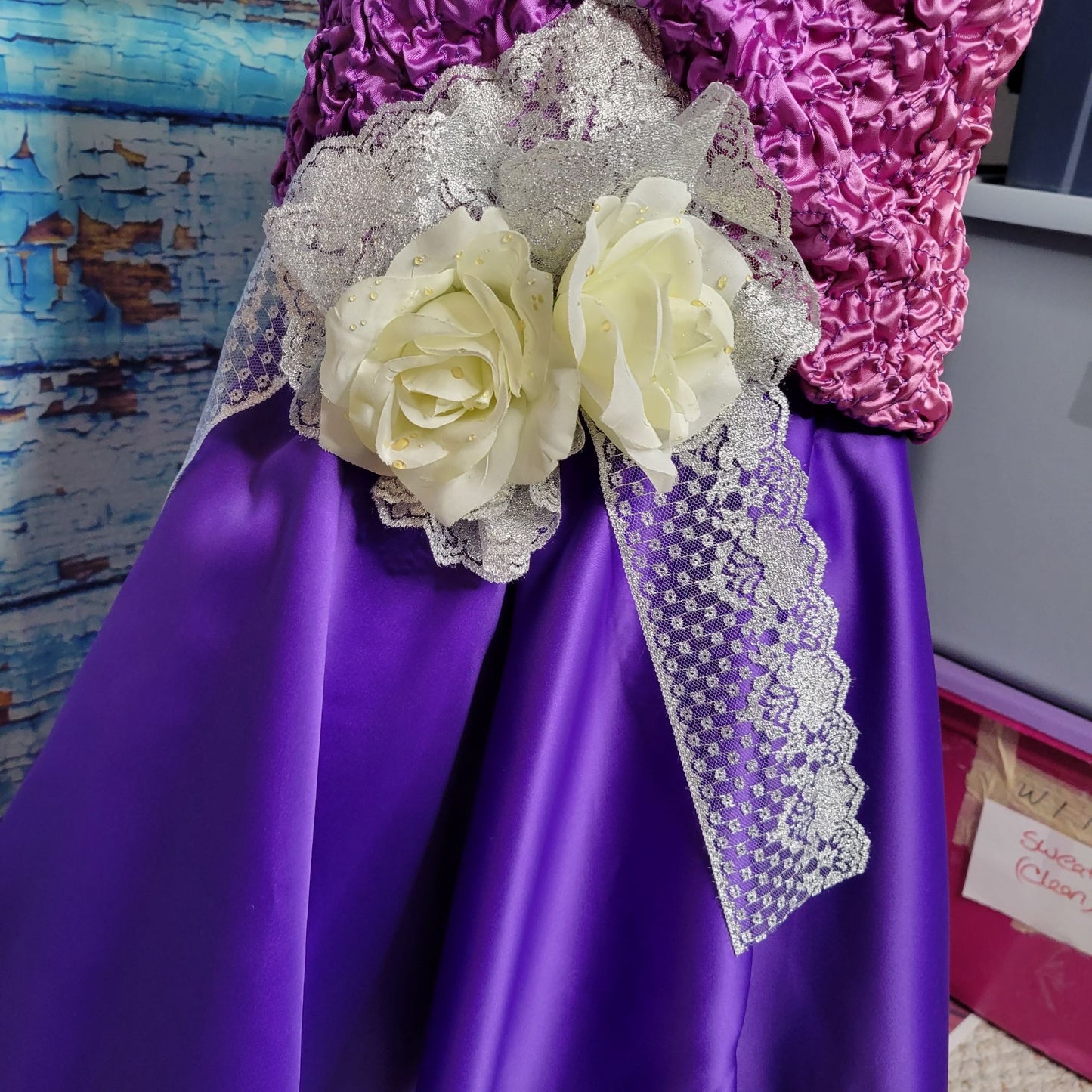 Vintage 1980's Crinkle Prom Dress, Puffy Sleeves, Mermaid ruffle