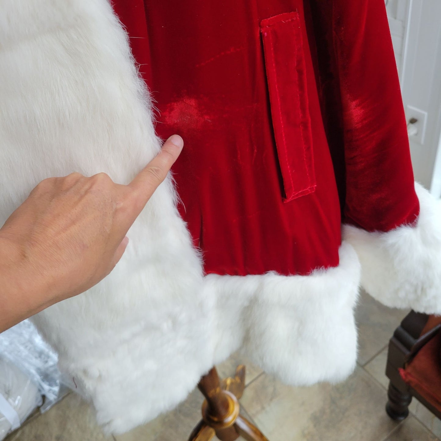 Deep Red Velvet & White Rabbit Fur Santa Suit