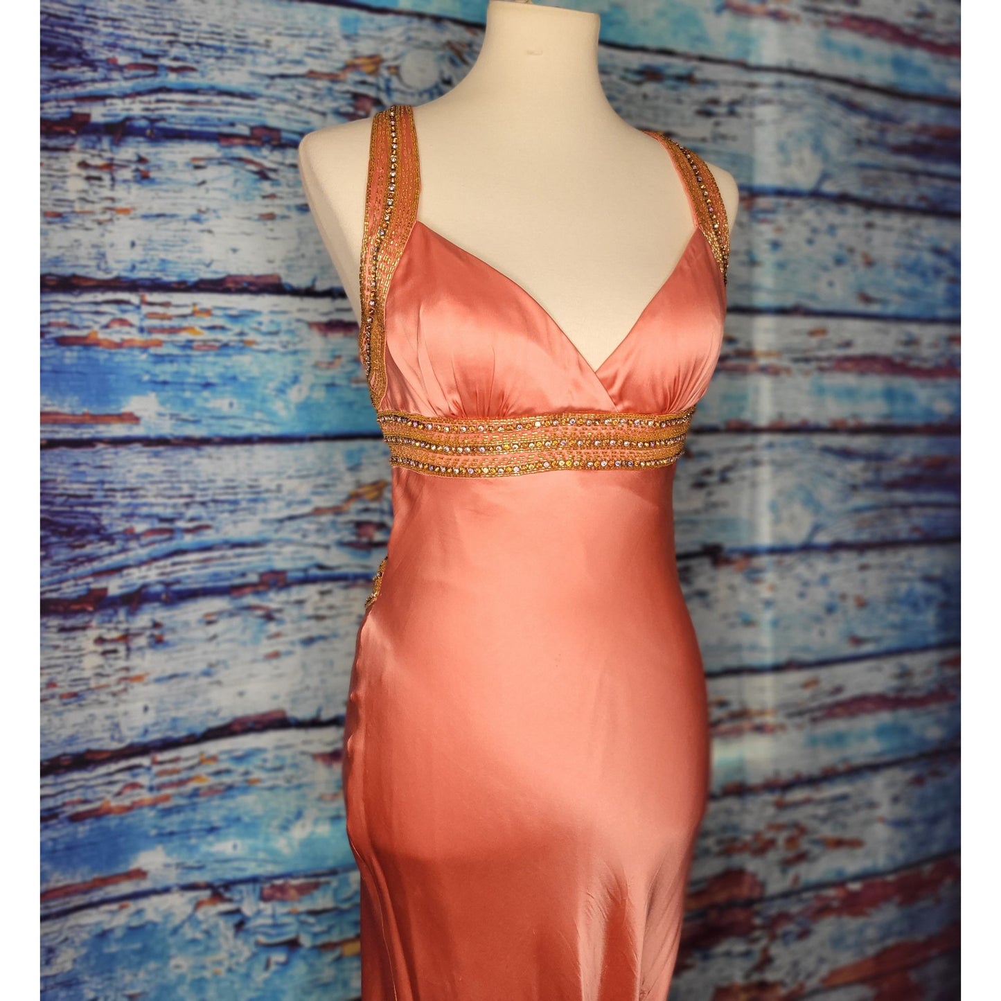 STUNNING!! 100% Silk Beaded Elegant Prom/Bridesmaid Dress