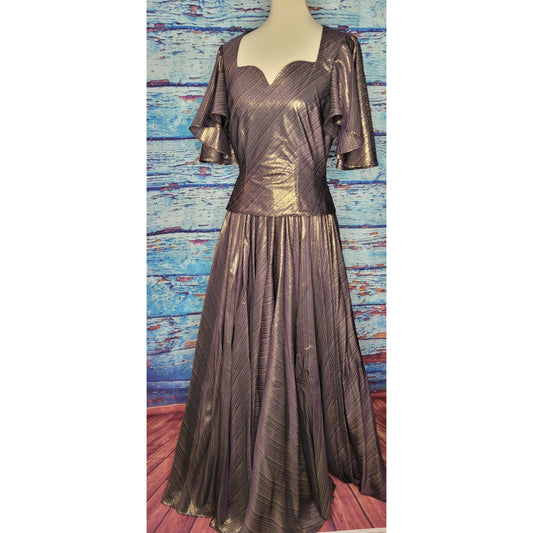 Beautiful Purple & Metallic Threaded Evening Gown by The Marilyn Johnson