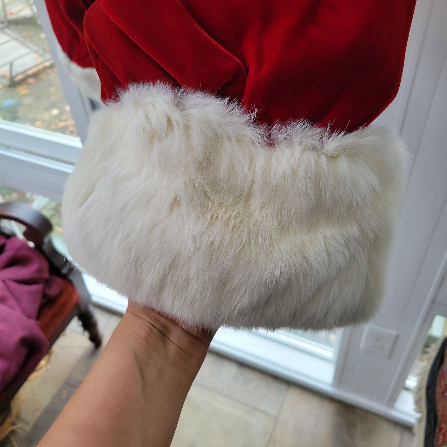 Deep Red Velvet & White Rabbit Fur Santa Suit