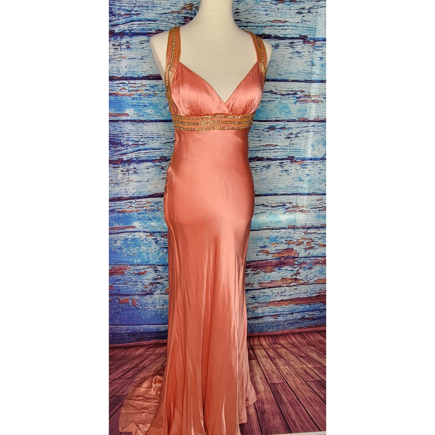 STUNNING!! 100% Silk Beaded Elegant Prom/Bridesmaid Dress