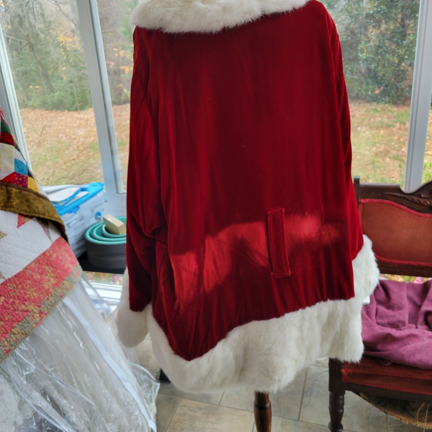 Deep Red Velvet & White Rabbit Fur Santa Suit
