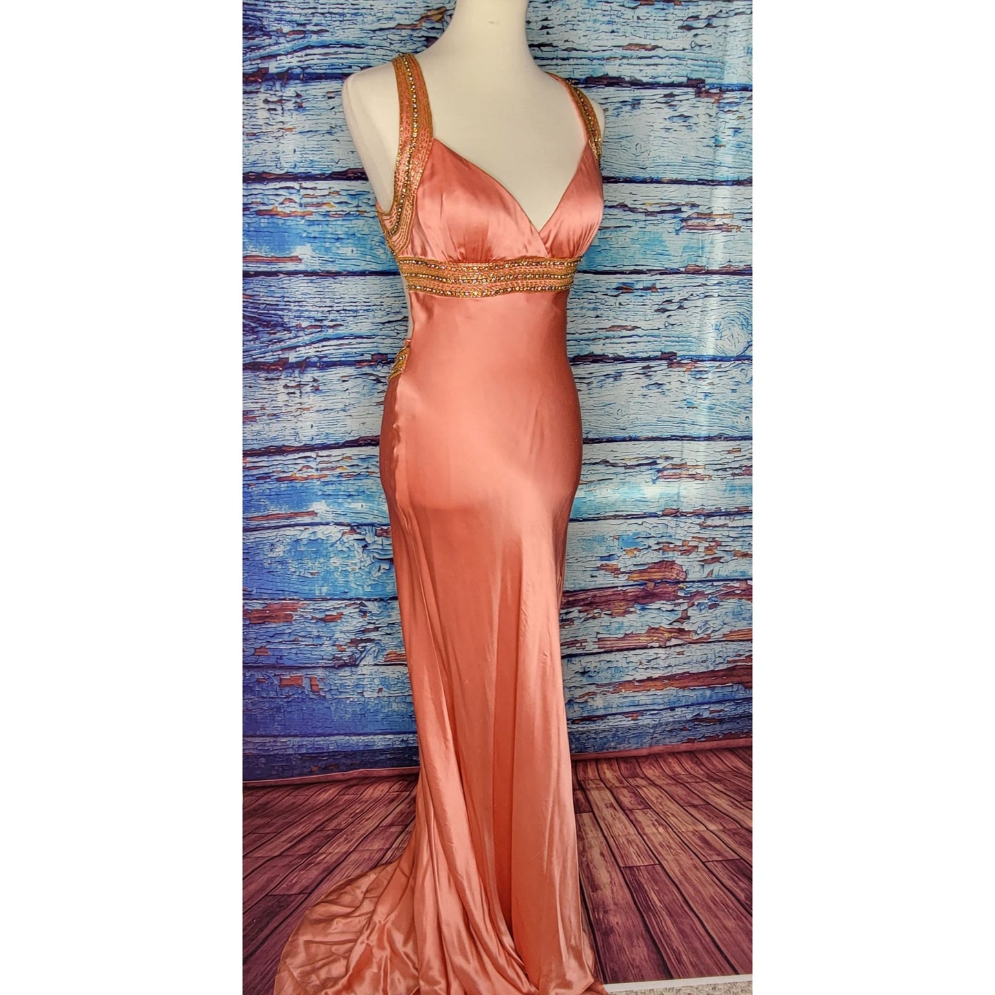 STUNNING!! 100% Silk Beaded Elegant Prom/Bridesmaid Dress