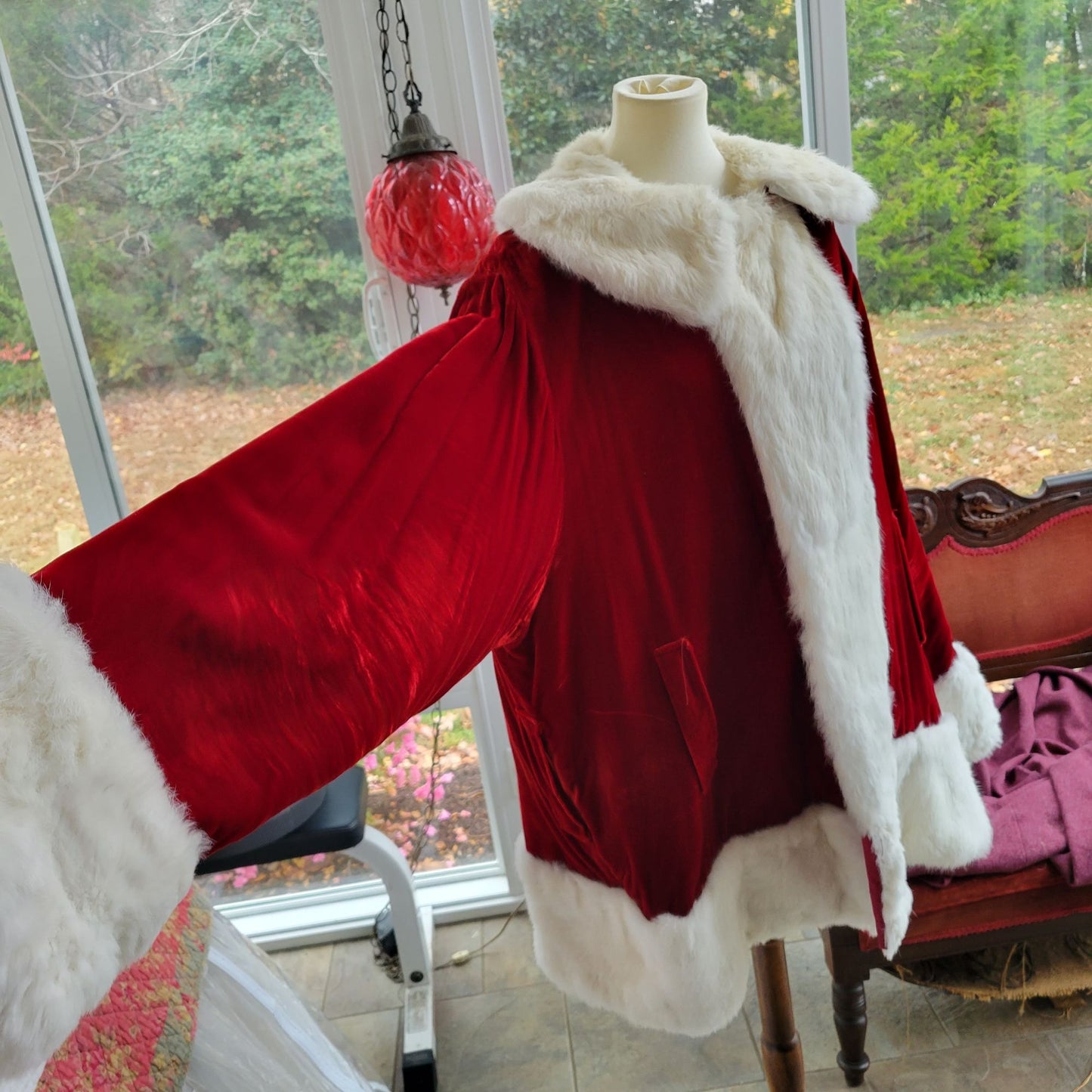 Deep Red Velvet & White Rabbit Fur Santa Suit
