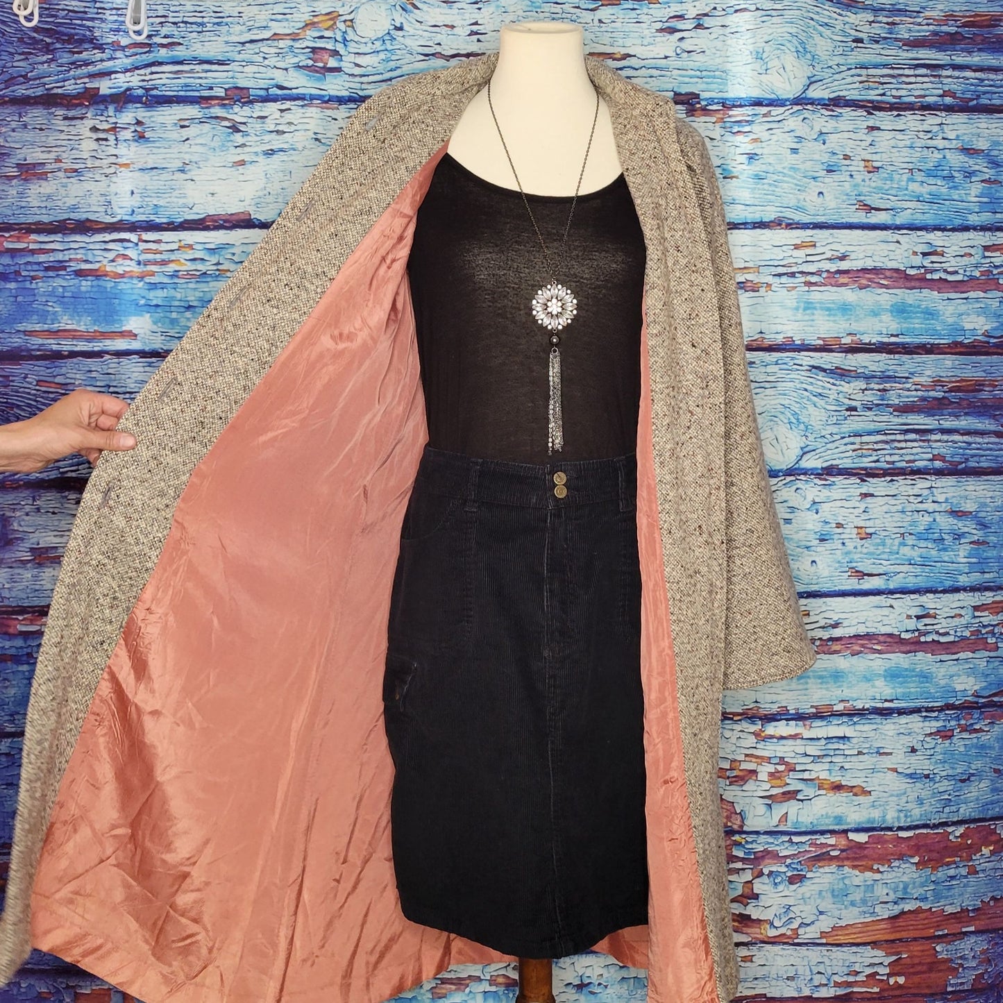 Light Brown Long Tweed Winter Coat