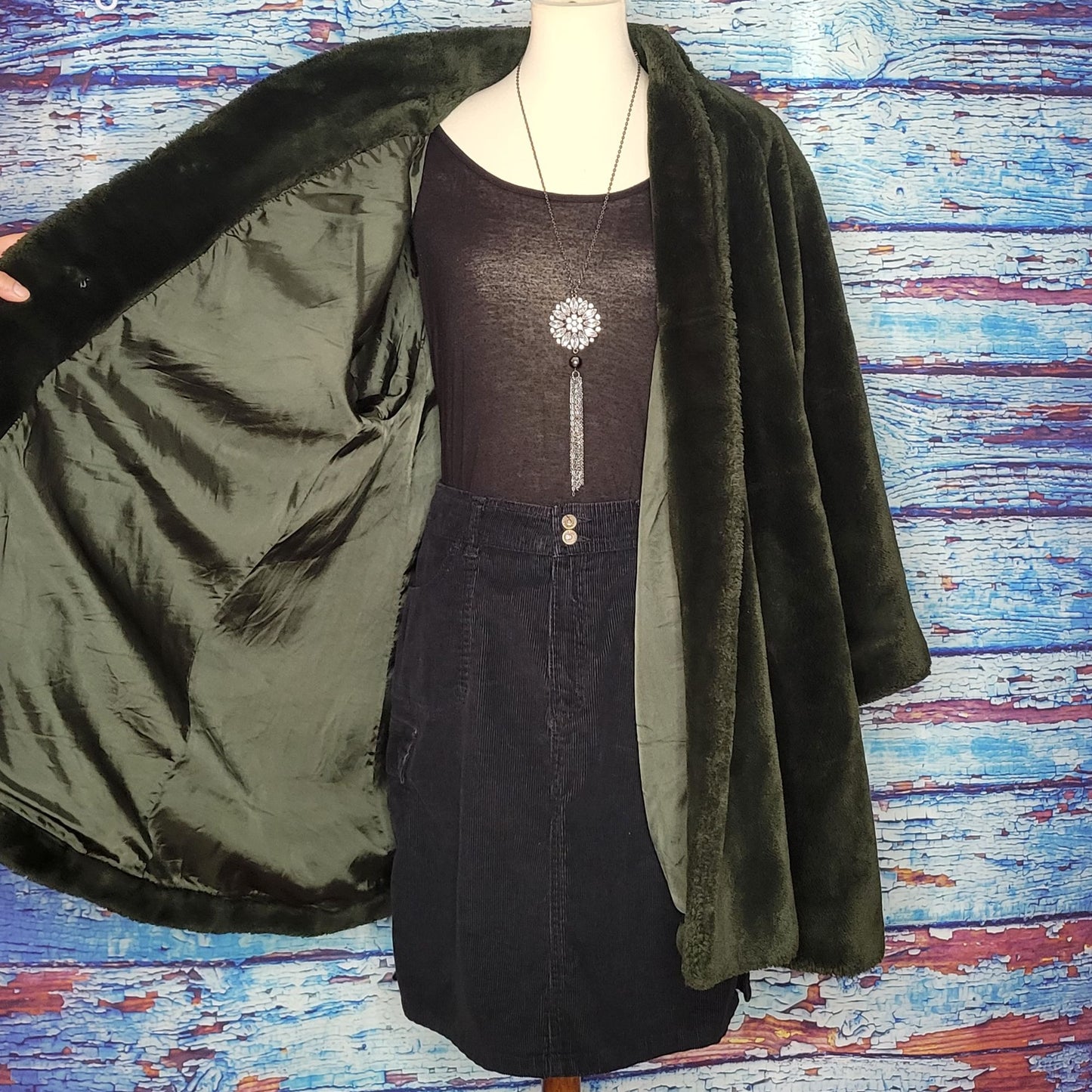 VTG Deep Green Faux Fur Winter Coat