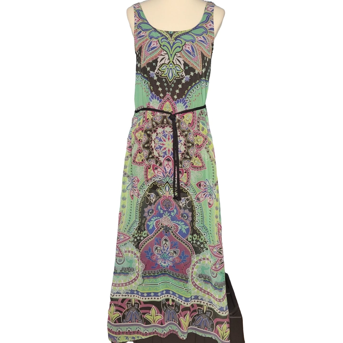 Green Dragon Floral/Abstract Boho Maxi Dress Size SM