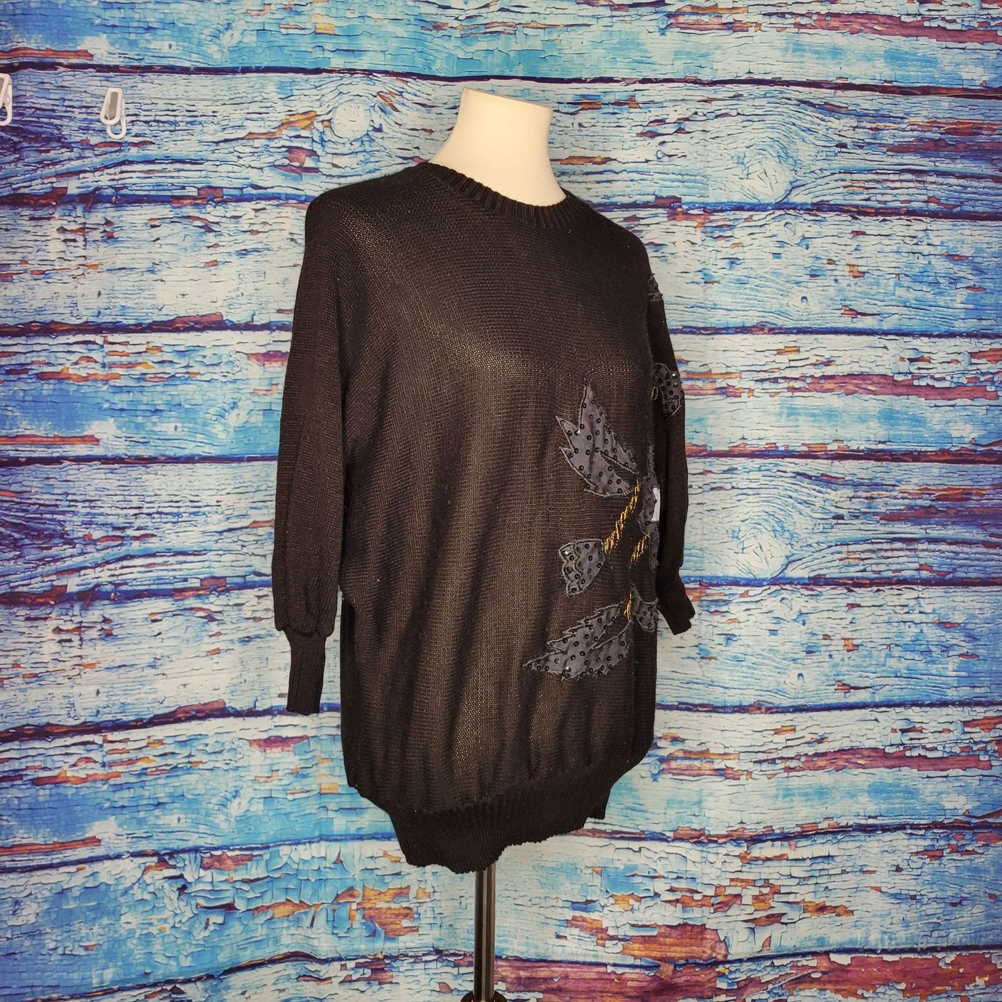 Vintage 80's/90's Black Sweater w/ Sequin Embellishments