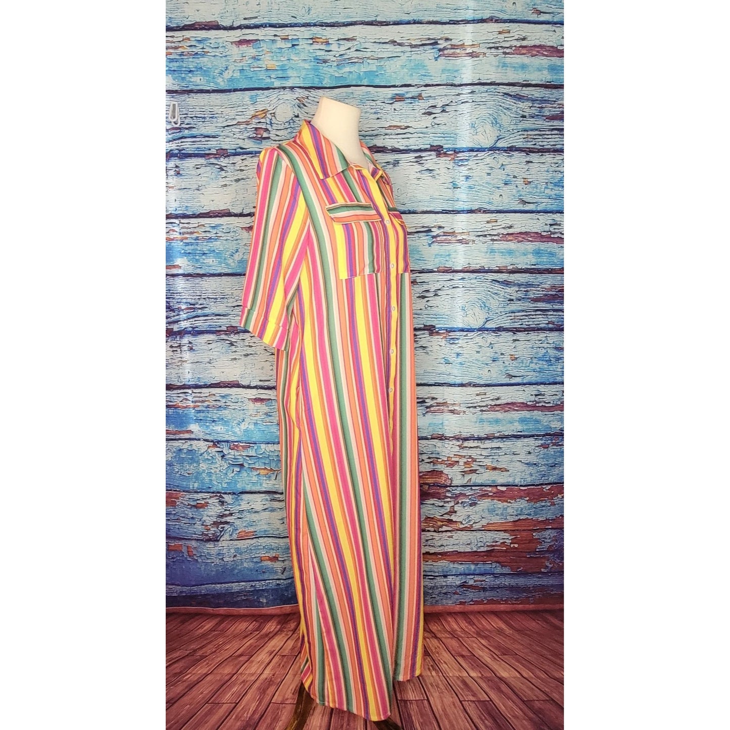 Fun Rainbow Button Down Dress