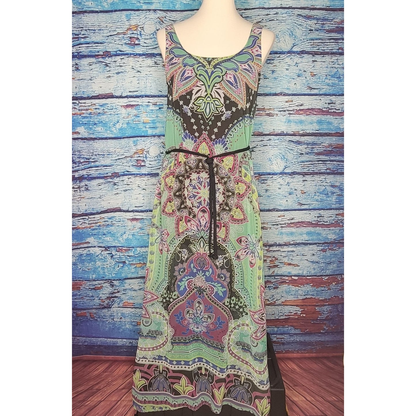 Green Dragon Floral/Abstract Boho Maxi Dress Size SM