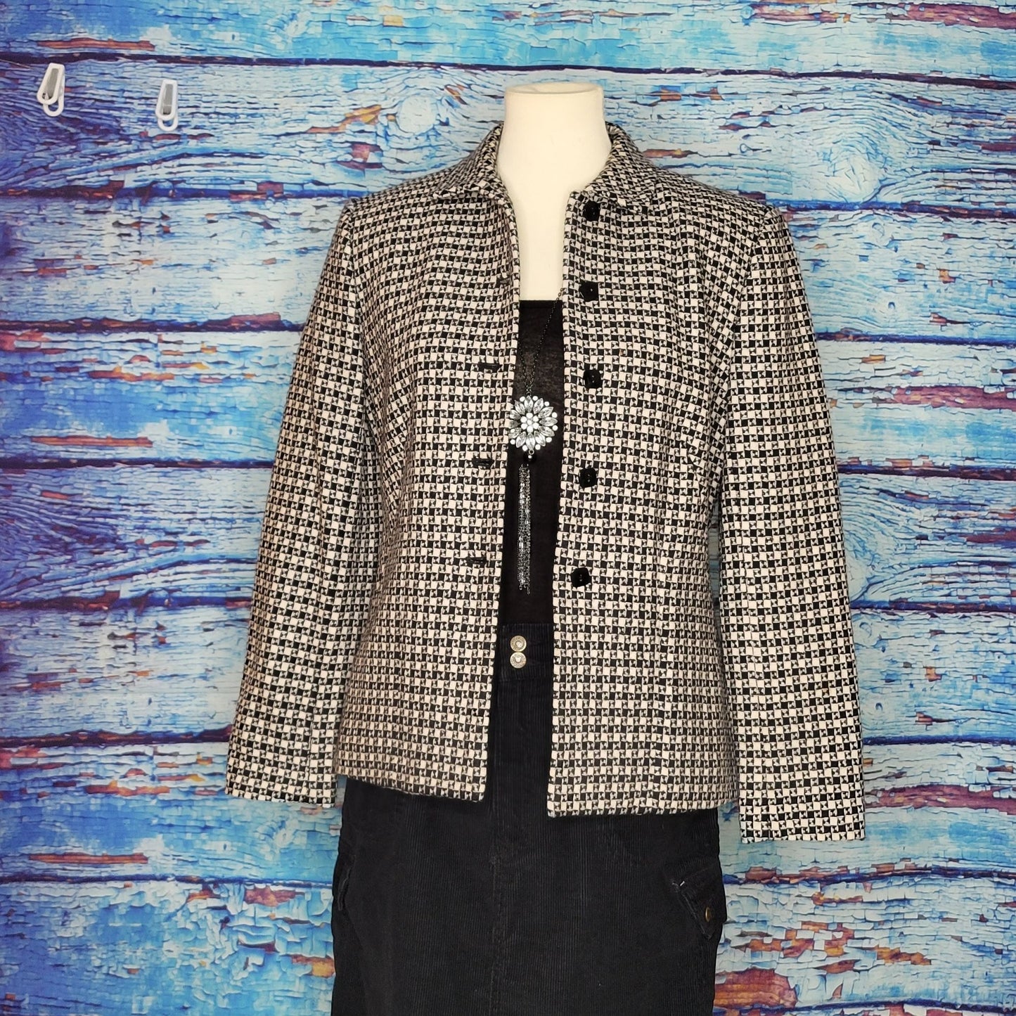 Talbots B&W Wool Button Up Blazer