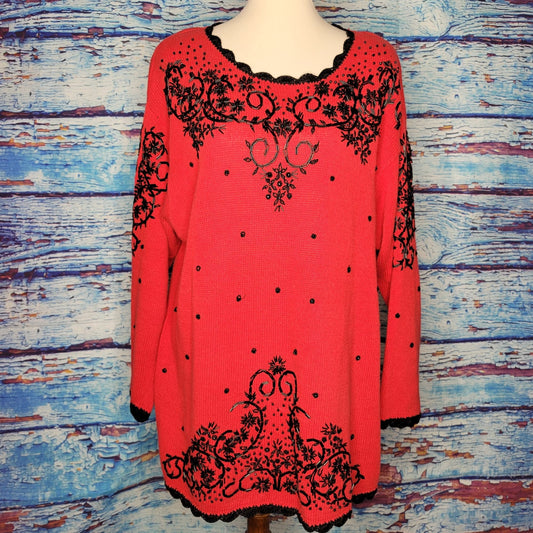 Vintage Red & Black Beaded Christmas Sweater by Work In Progress