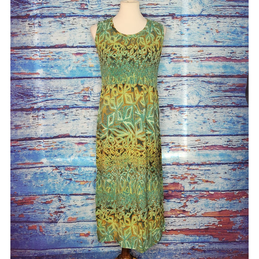 VTG Green Foliage Print Maxi Dress