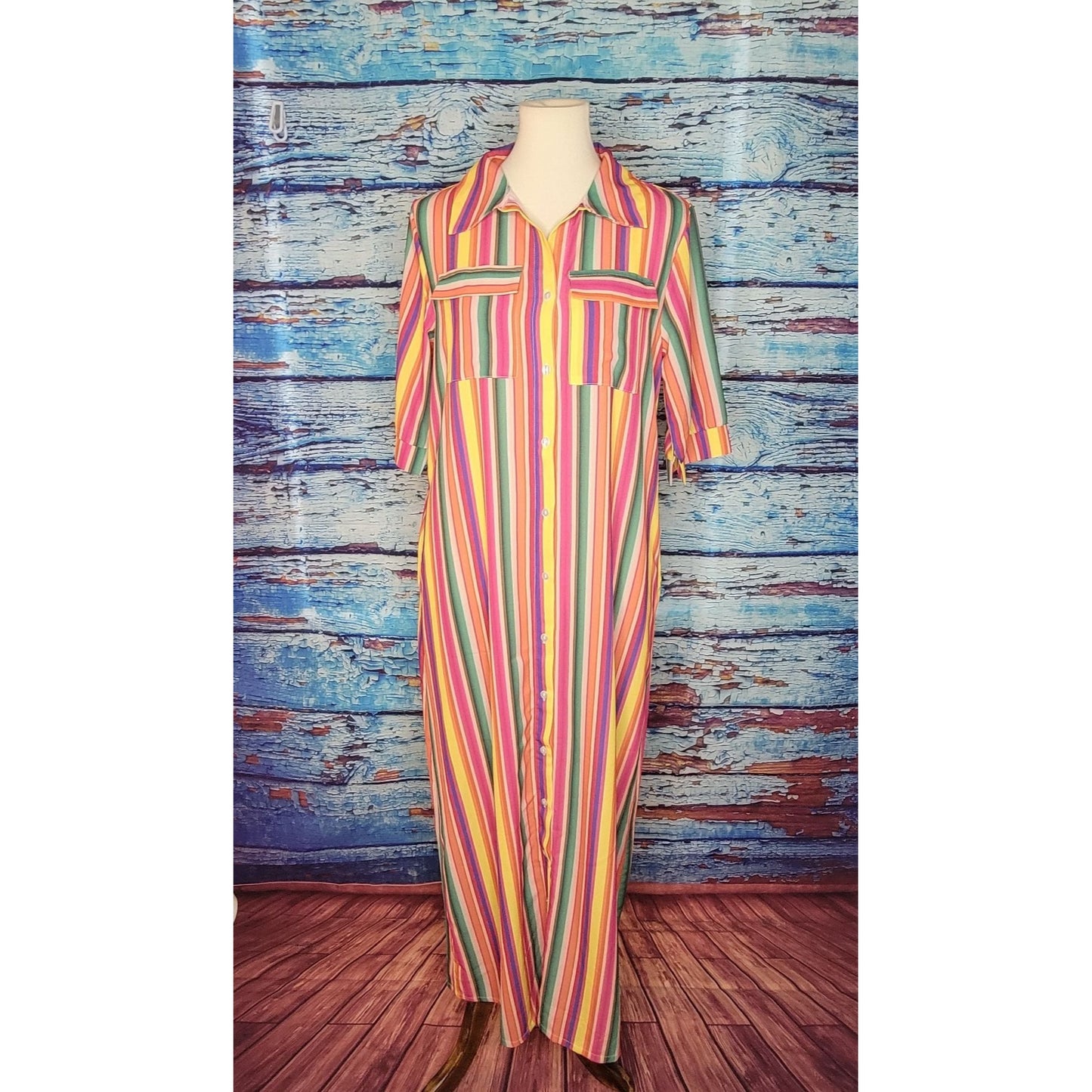 Fun Rainbow Button Down Dress