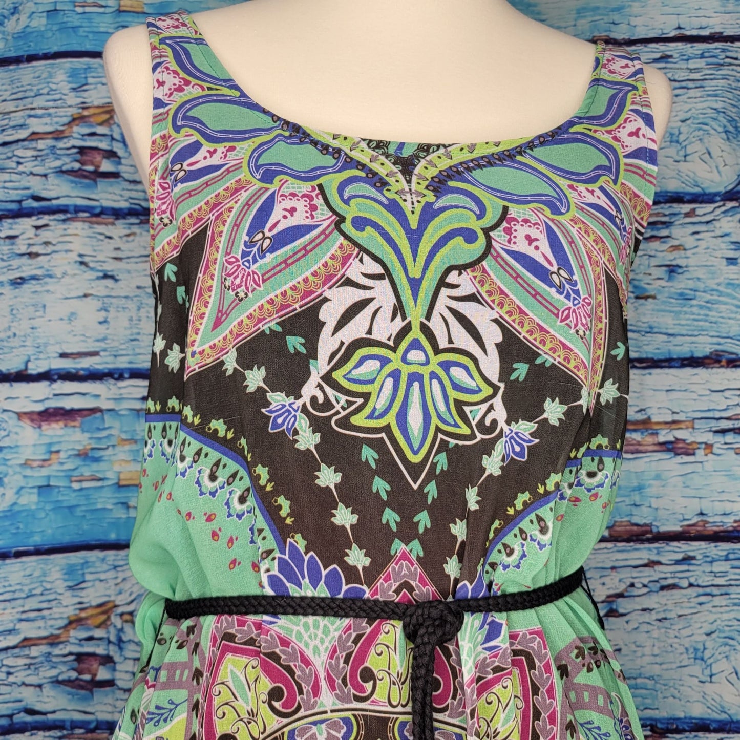 Green Dragon Floral/Abstract Boho Maxi Dress Size SM