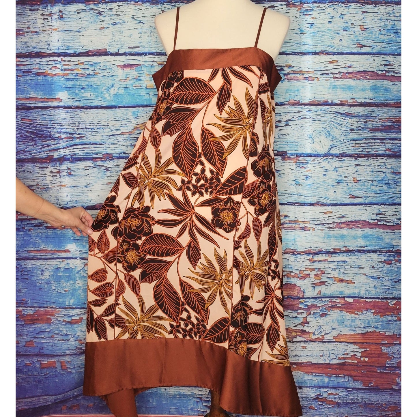 Pretty Tan Foliage Design DKNY Dress