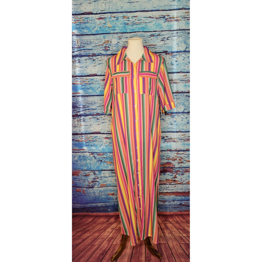 Fun Rainbow Button Down Dress