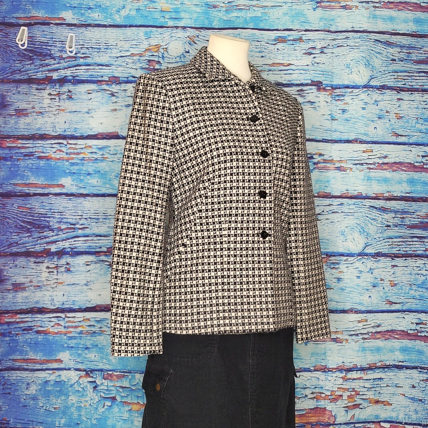 Talbots B&W Wool Button Up Blazer