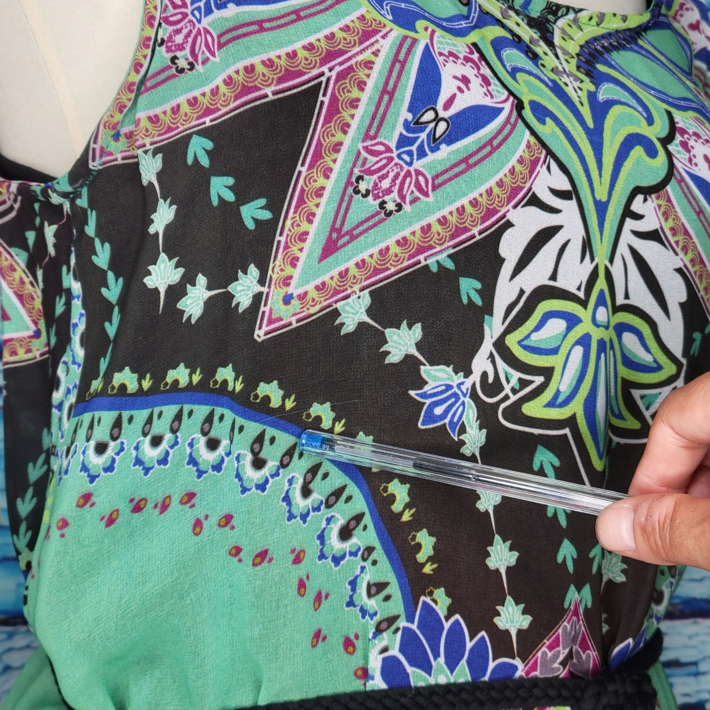 Green Dragon Floral/Abstract Boho Maxi Dress Size SM