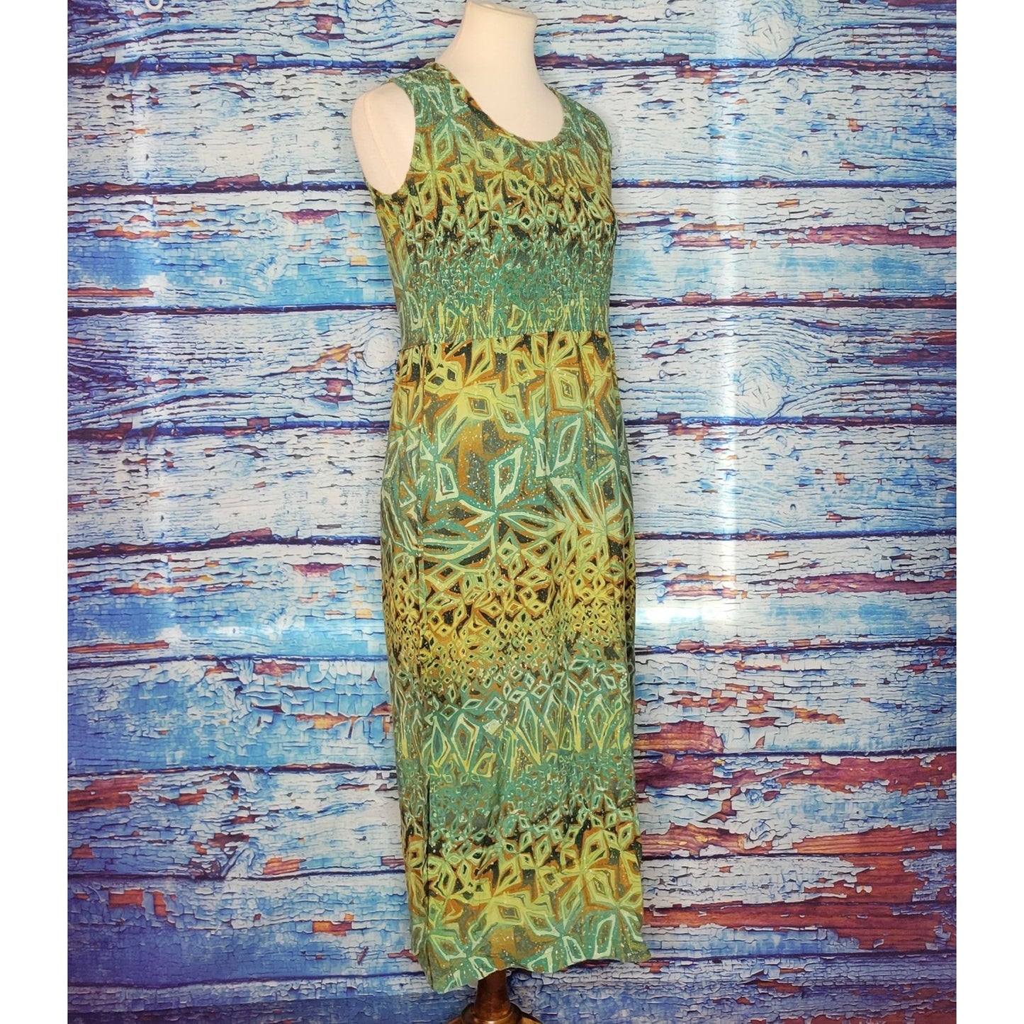 VTG Green Foliage Print Maxi Dress