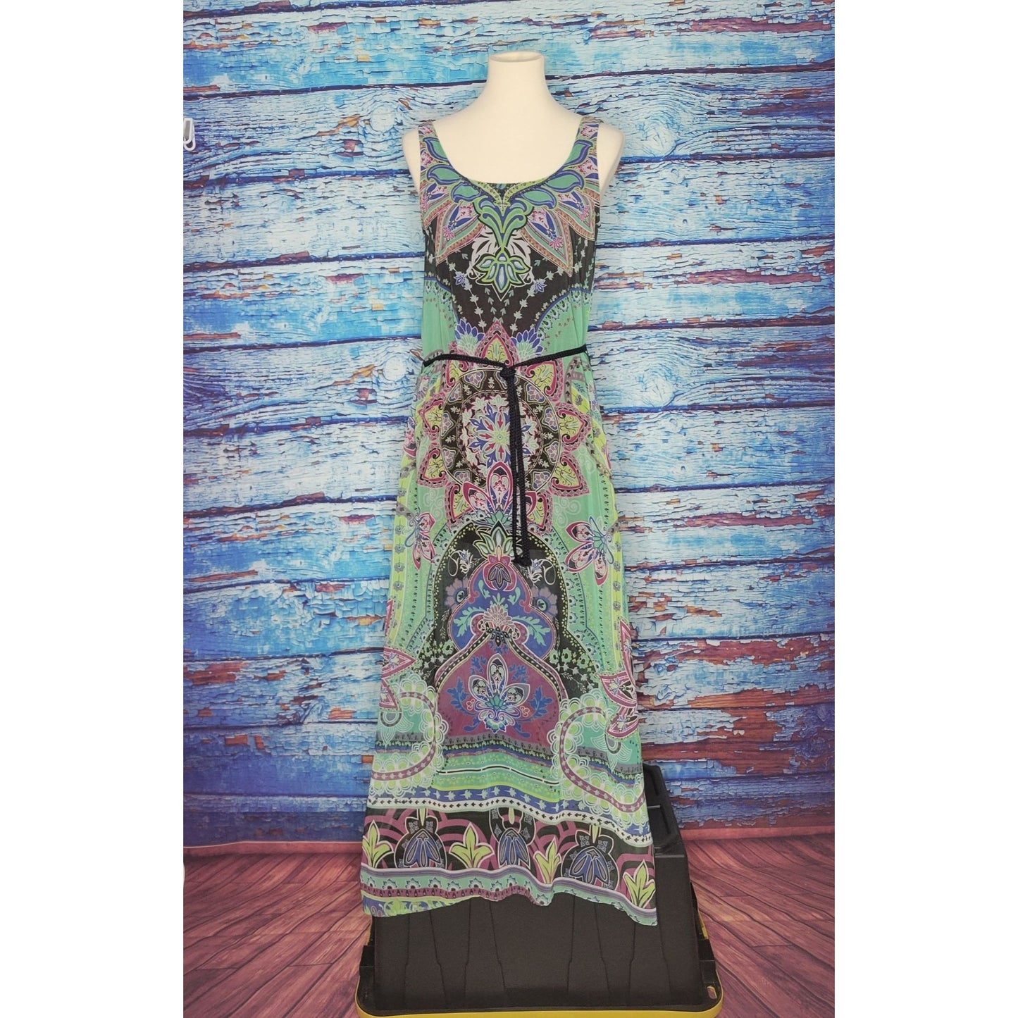 Green Dragon Floral/Abstract Boho Maxi Dress Size SM