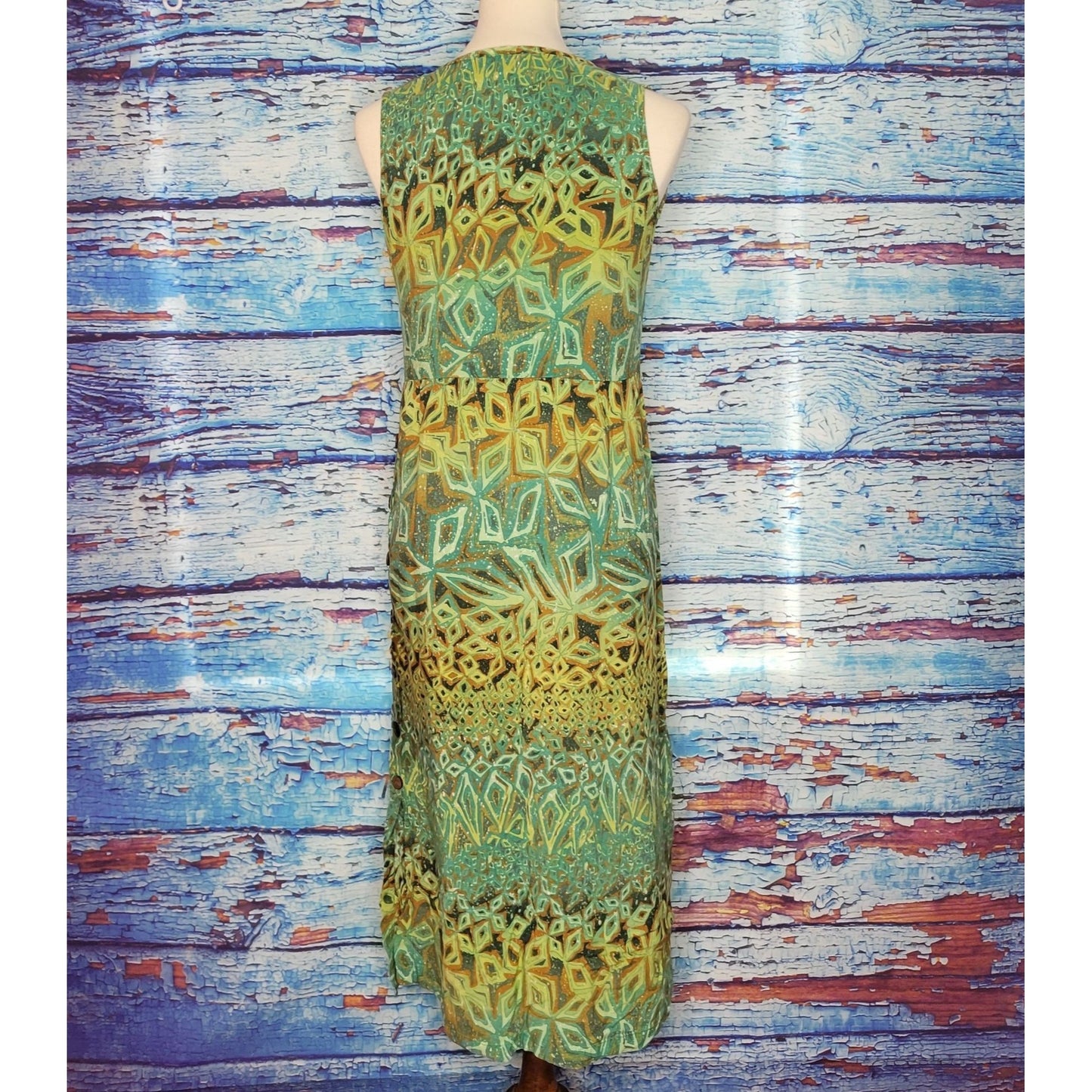 VTG Green Foliage Print Maxi Dress