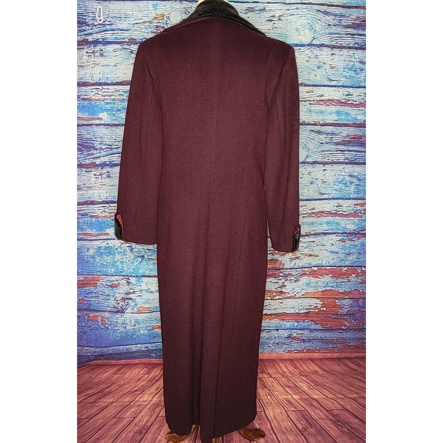 VTG Full Length Plum Colored Wool Coat w/ Velour collar and sleeves