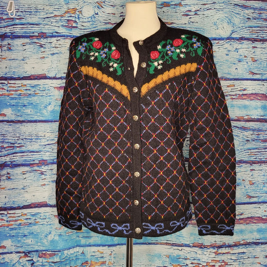 Vintage 90's Susan Bristol 100% Wool Button Up Cardigan Sweater