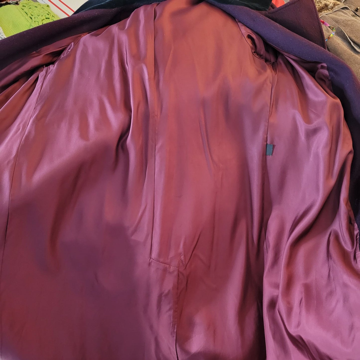 VTG Full Length Plum Colored Wool Coat w/ Velour collar and sleeves