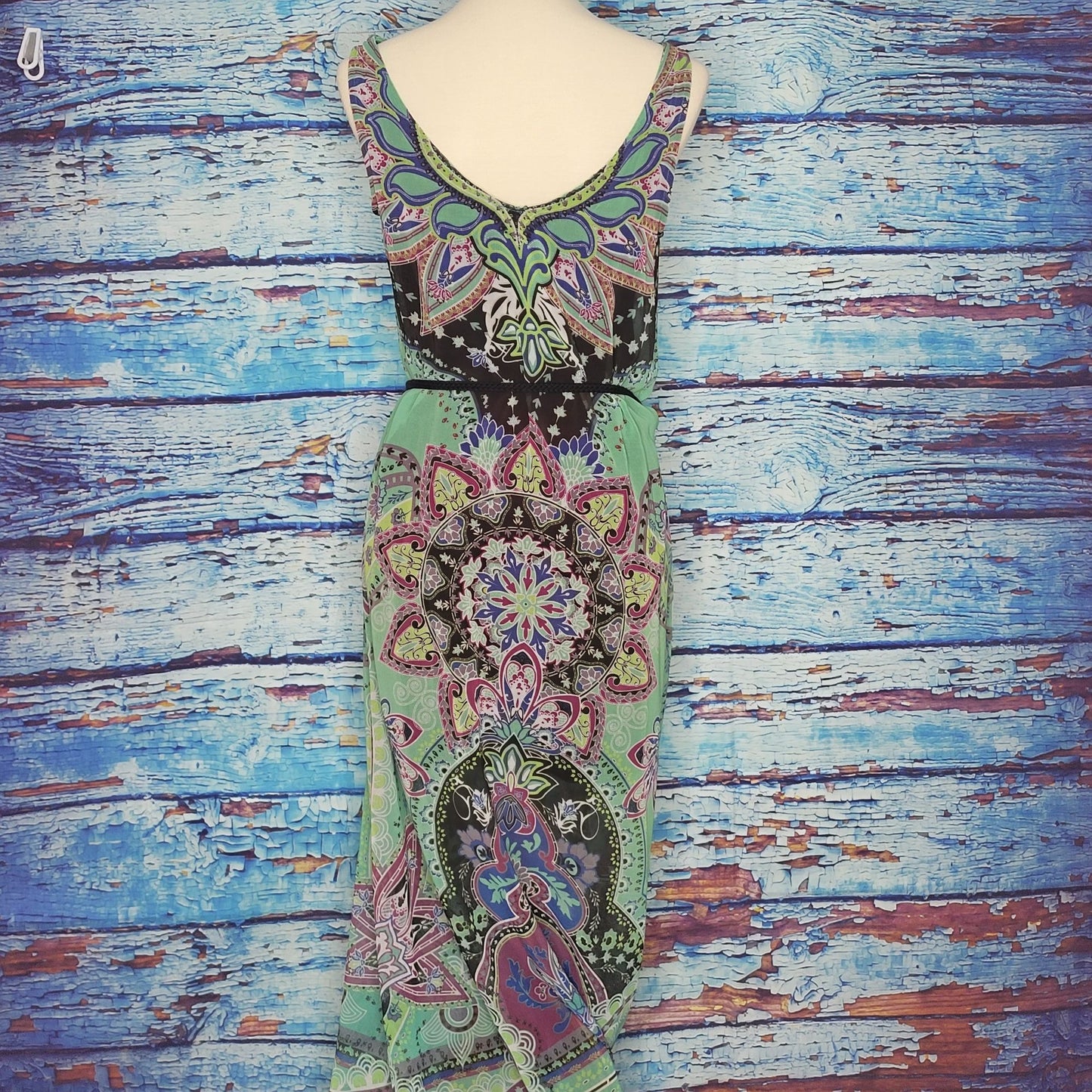 Green Dragon Floral/Abstract Boho Maxi Dress Size SM