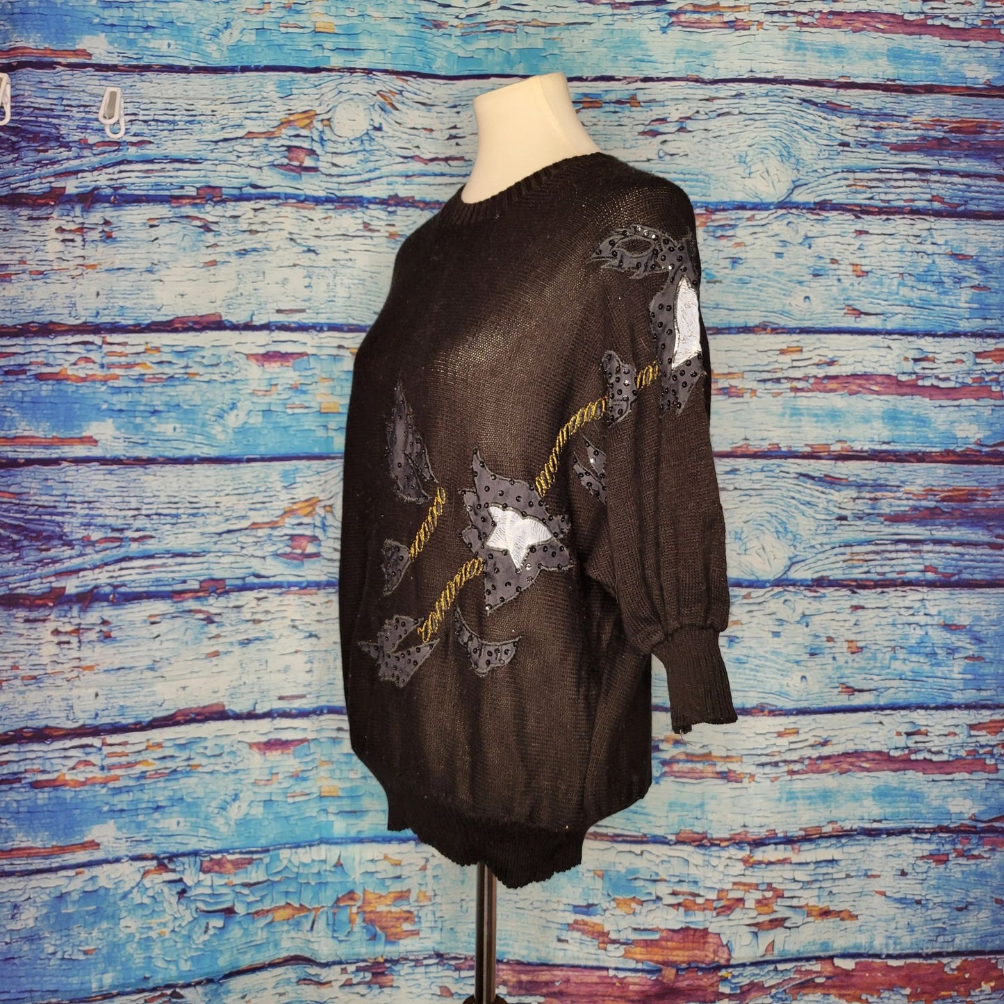Vintage 80's/90's Black Sweater w/ Sequin Embellishments