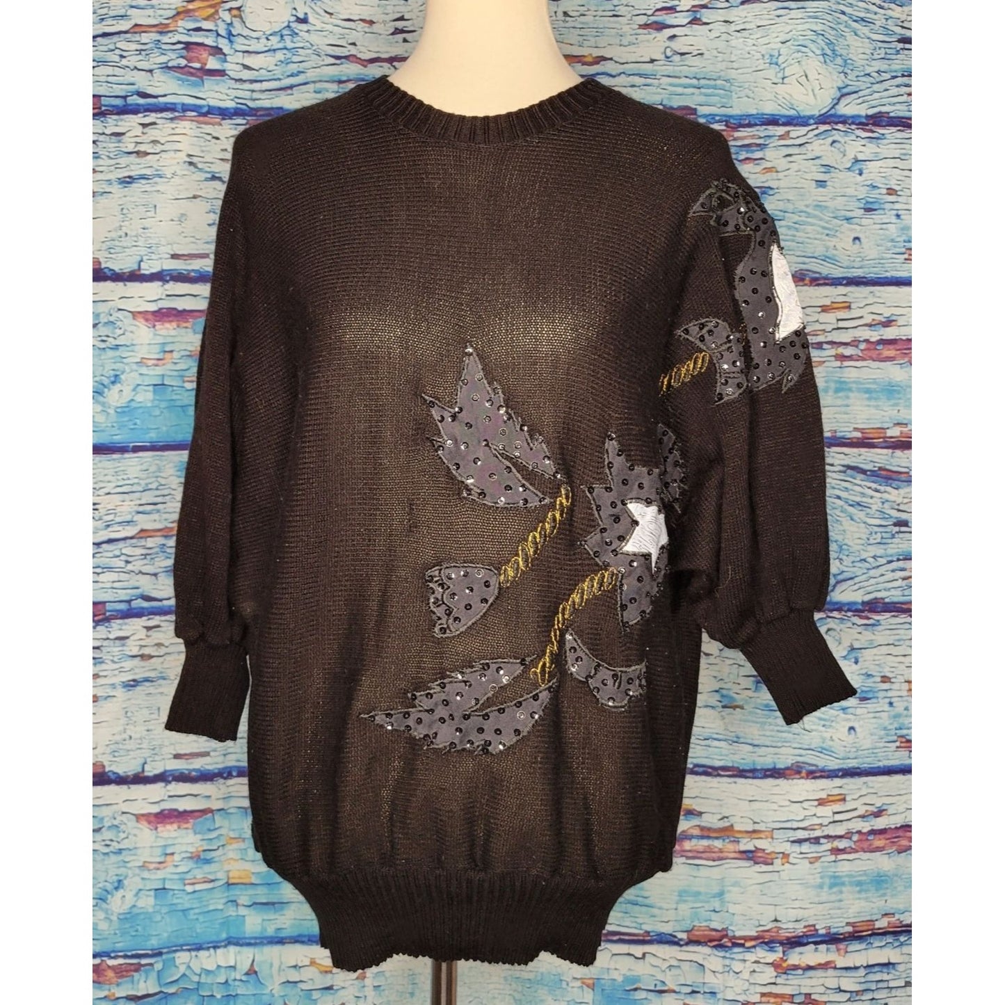 Vintage 80's/90's Black Sweater w/ Sequin Embellishments