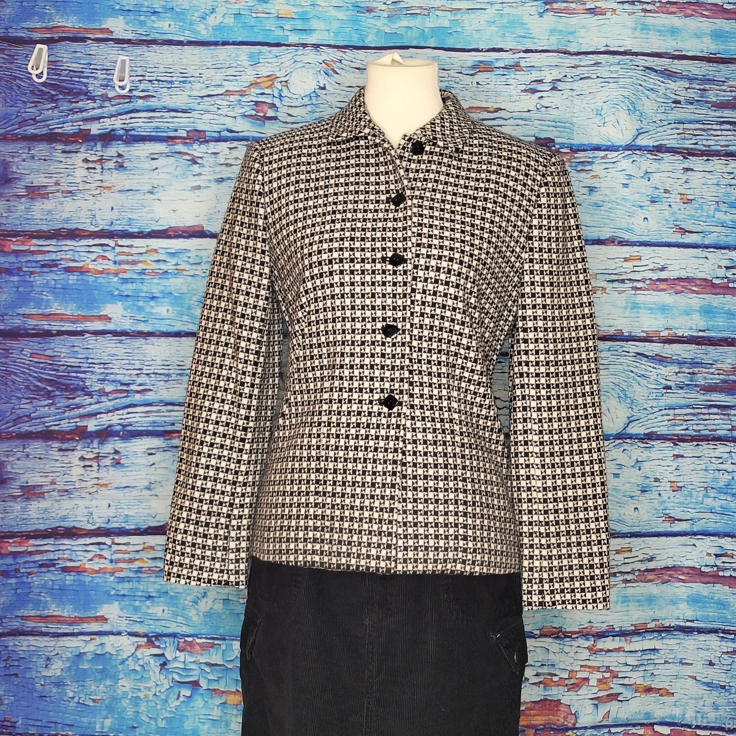 Talbots B&W Wool Button Up Blazer