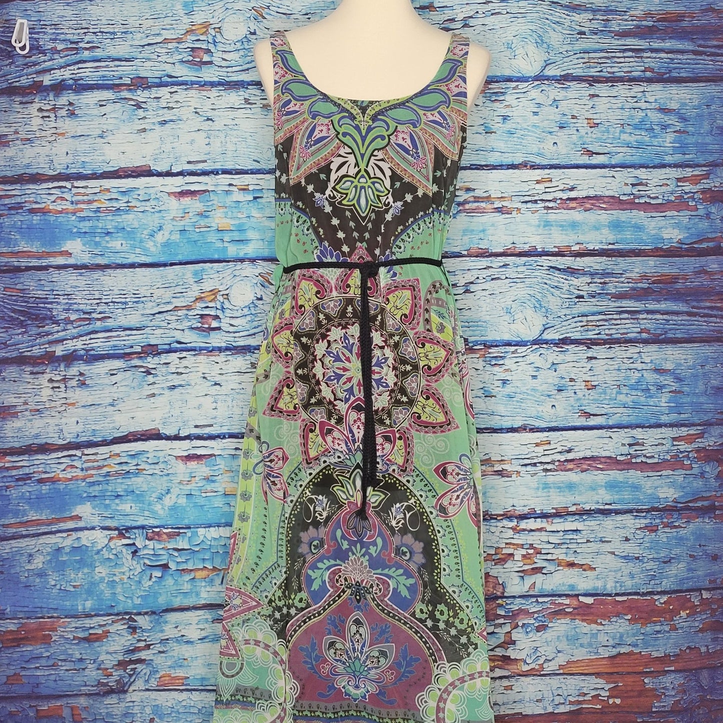 Green Dragon Floral/Abstract Boho Maxi Dress Size SM