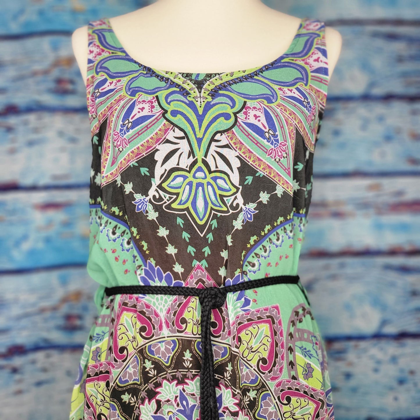 Green Dragon Floral/Abstract Boho Maxi Dress Size SM