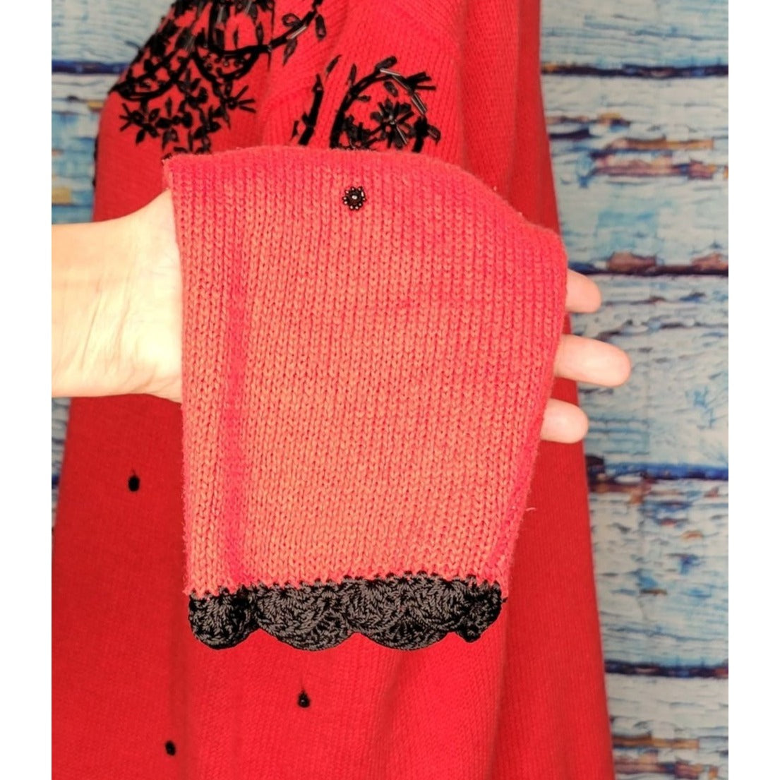 Vintage Red & Black Beaded Christmas Sweater by Work In Progress