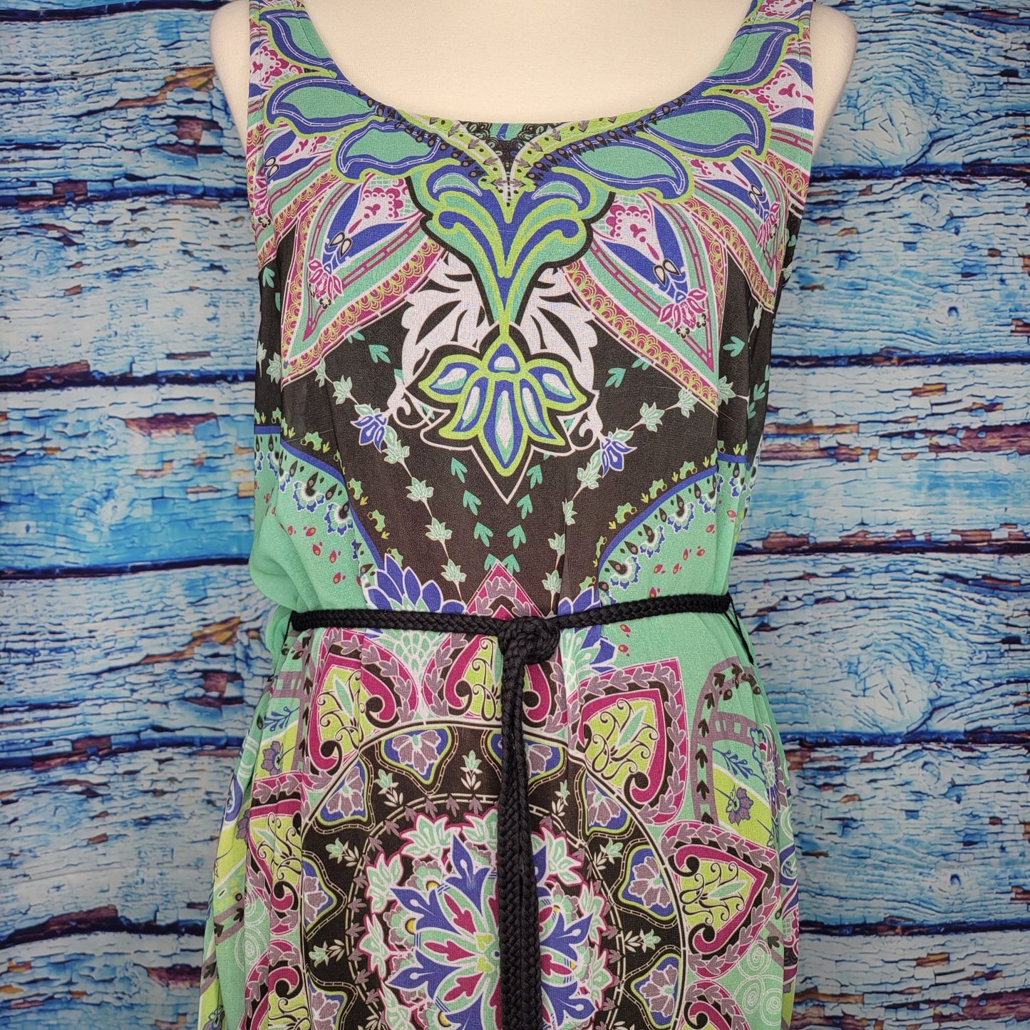 Green Dragon Floral/Abstract Boho Maxi Dress Size SM