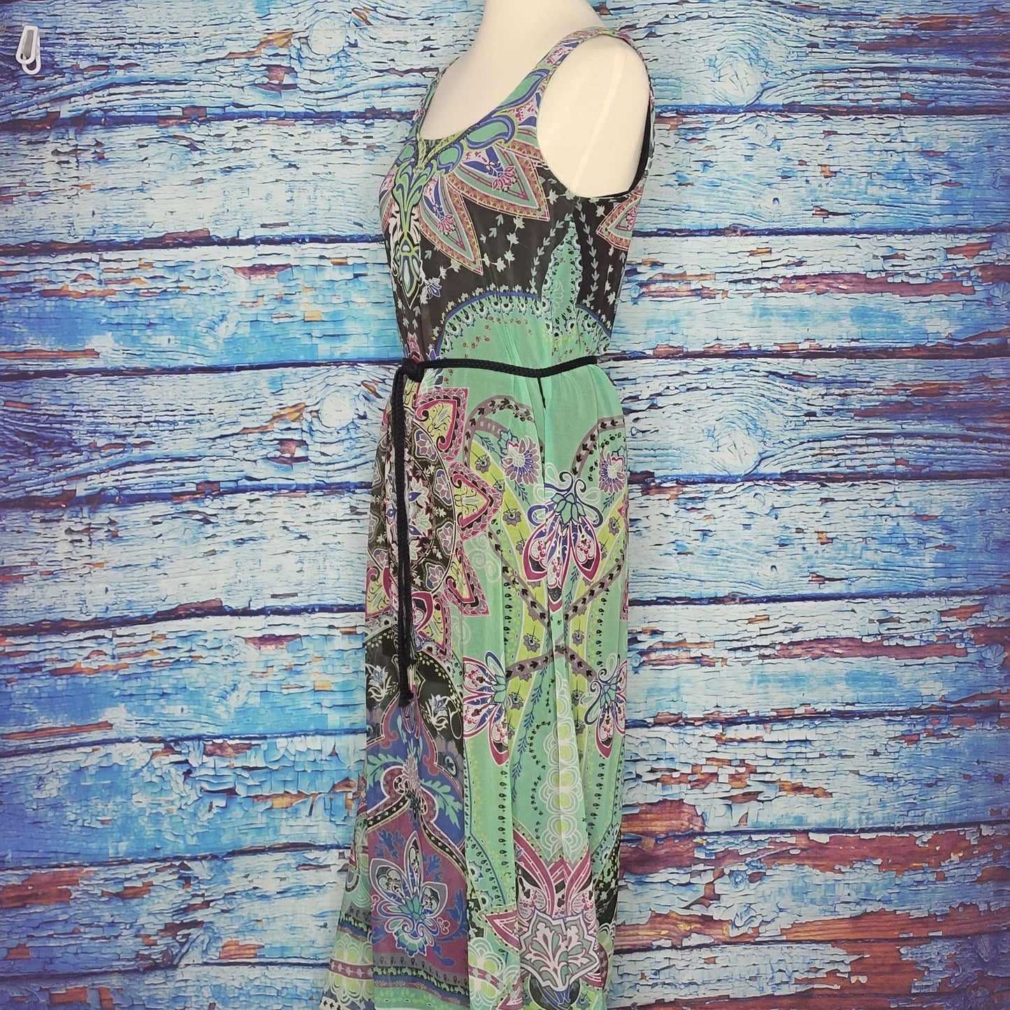 Green Dragon Floral/Abstract Boho Maxi Dress Size SM
