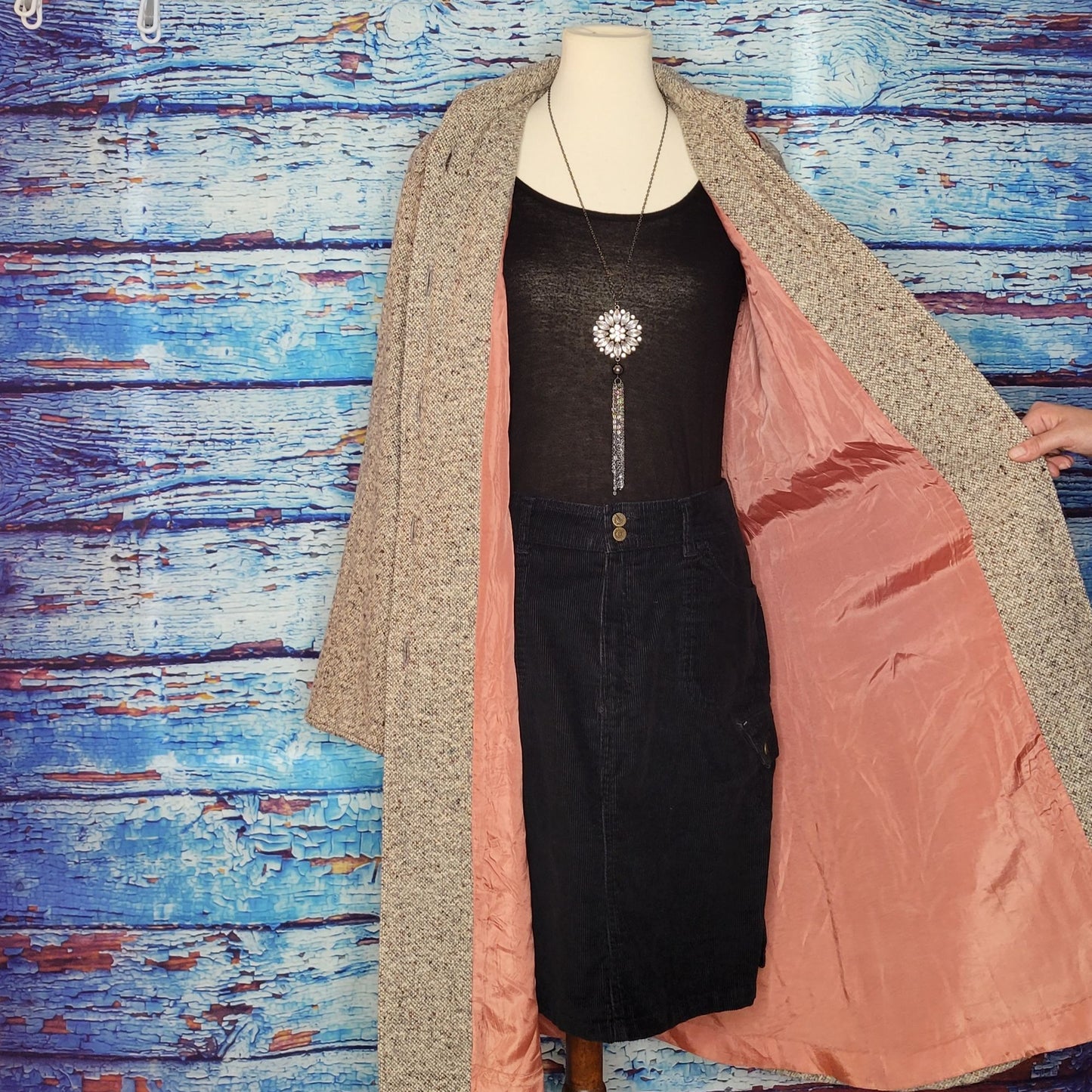 Light Brown Long Tweed Winter Coat