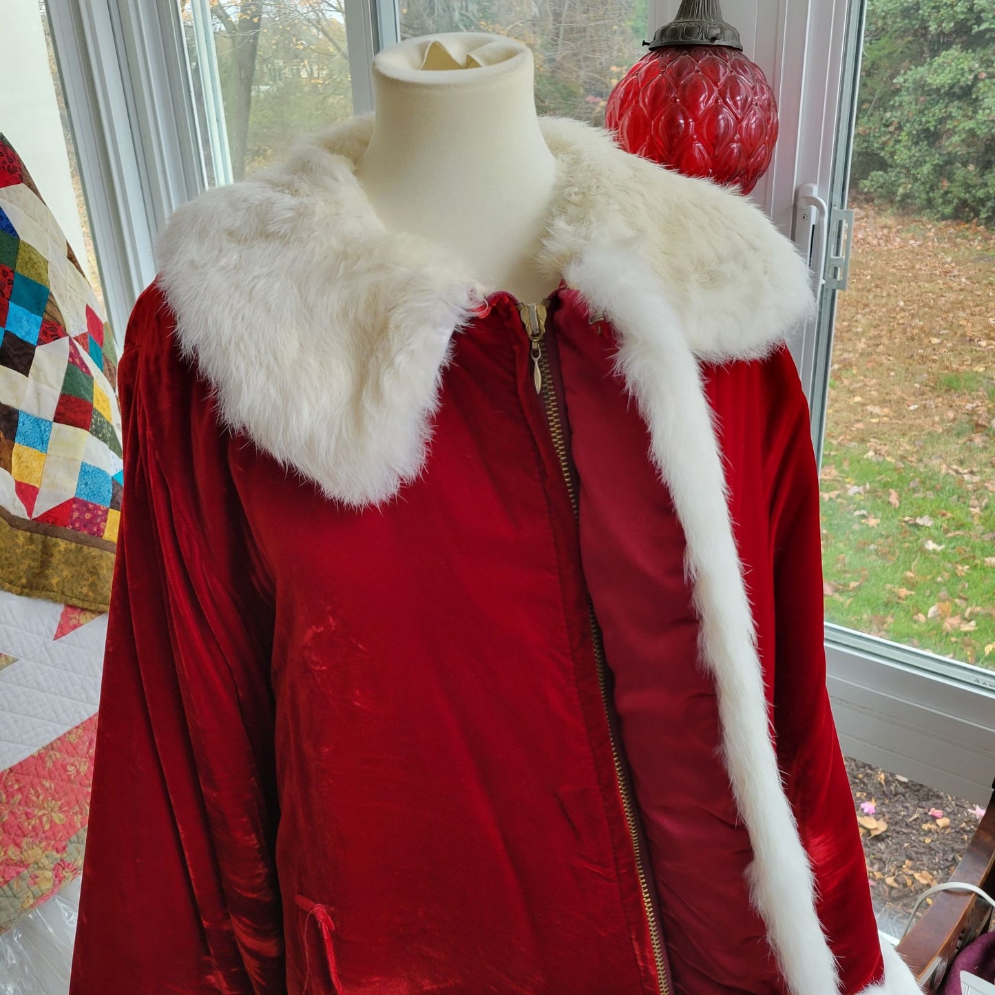 Deep Red Velvet & White Rabbit Fur Santa Suit
