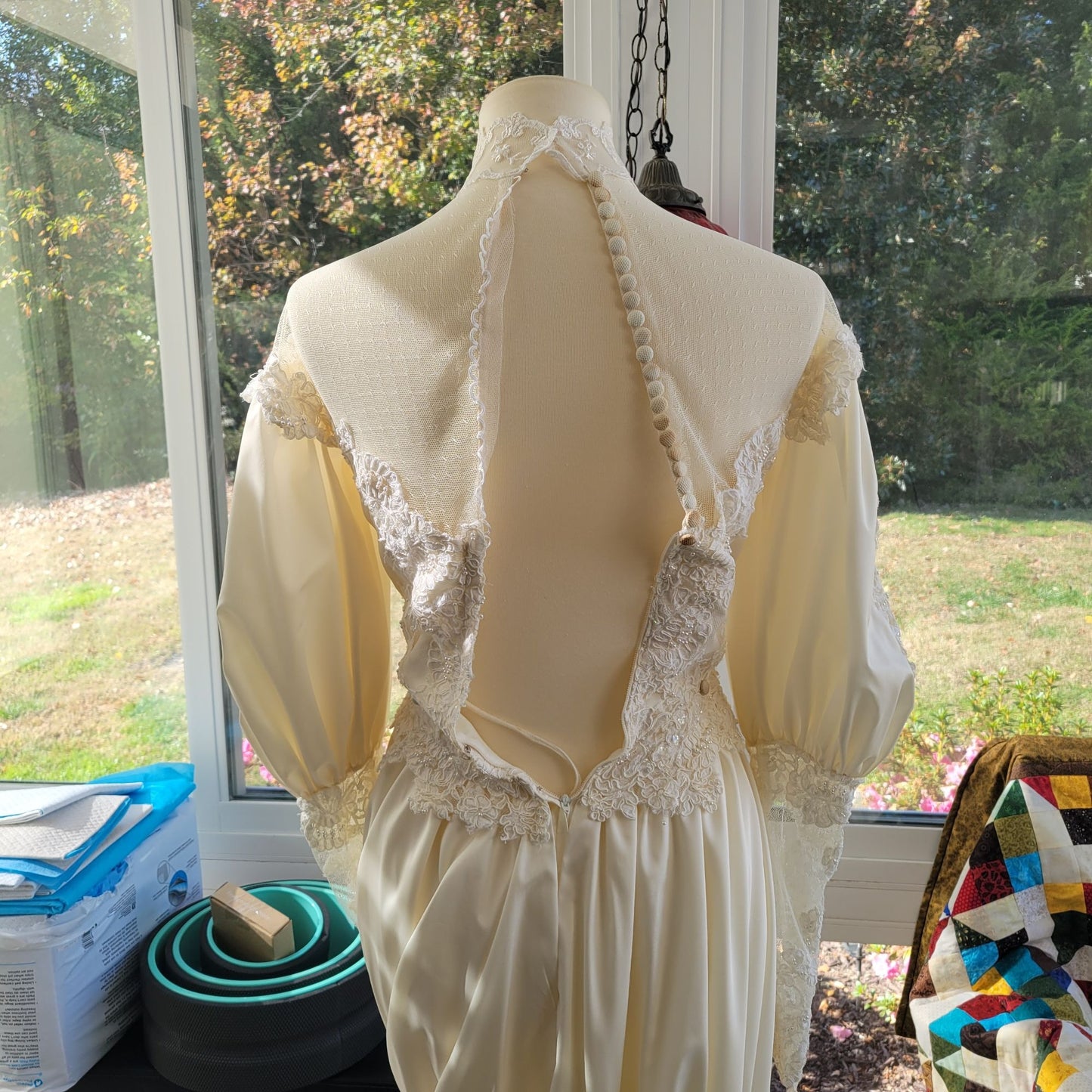 Fantastic Vintage Lace, Satin, Buttons, and puffy sleeves